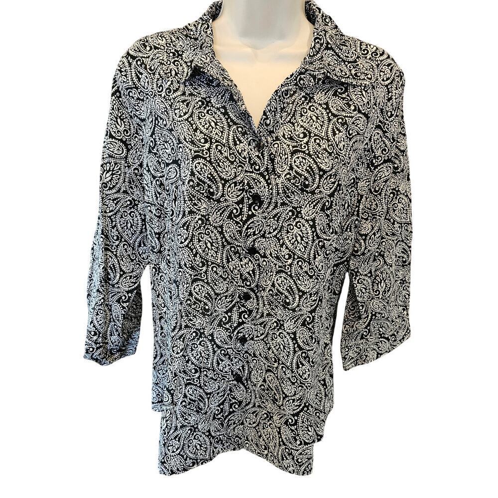 Coldwater creek lightweight paisley button up 3/4 sleeve XL PETITE XLP casual